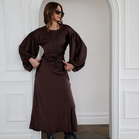 NWT- WEWOREWHAT Brown Balloon Sleeve Maxi Dress - Picture 1 of 6